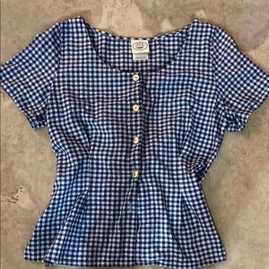 Laura Ashley Blue Gingham Button-Up Top - VINTAGE